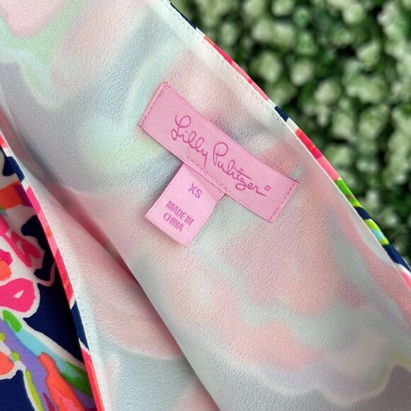 Lilly Pulitzer Resort Navy Banana Flambé Silk Jackie Shift Dress XS - Picture 8 of 11